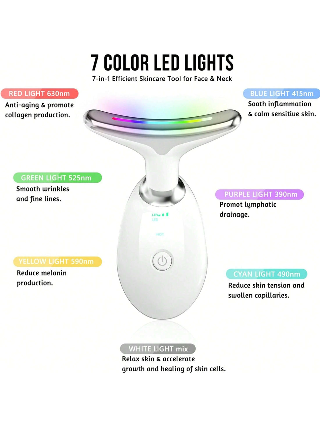 Face Neck Massager, 7-Color LED Electric Facial Sculpting Tool , Red Light Therapy Wand, Vibration Massager for Skin Care, Reduce Wrinkles & Double Chin, Gifts for Her