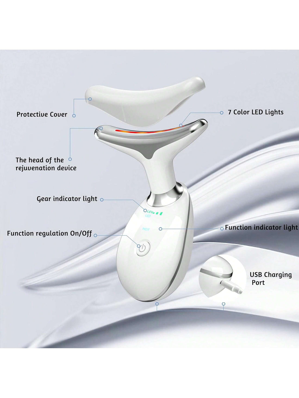 Face Neck Massager, 7-Color LED Electric Facial Sculpting Tool , Red Light Therapy Wand, Vibration Massager for Skin Care, Reduce Wrinkles & Double Chin, Gifts for Her