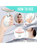 Face Neck Massager, 7-Color LED Electric Facial Sculpting Tool , Red Light Therapy Wand, Vibration Massager for Skin Care, Reduce Wrinkles & Double Chin, Gifts for Her