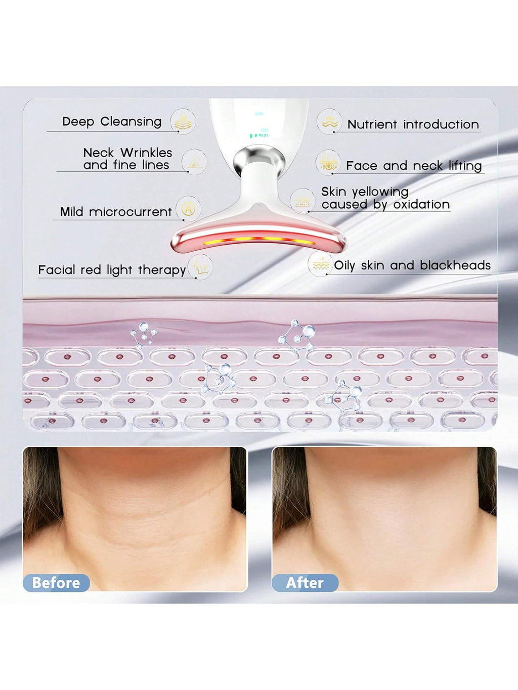 Face Neck Massager, 7-Color LED Electric Facial Sculpting Tool , Red Light Therapy Wand, Vibration Massager for Skin Care, Reduce Wrinkles & Double Chin, Gifts for Her
