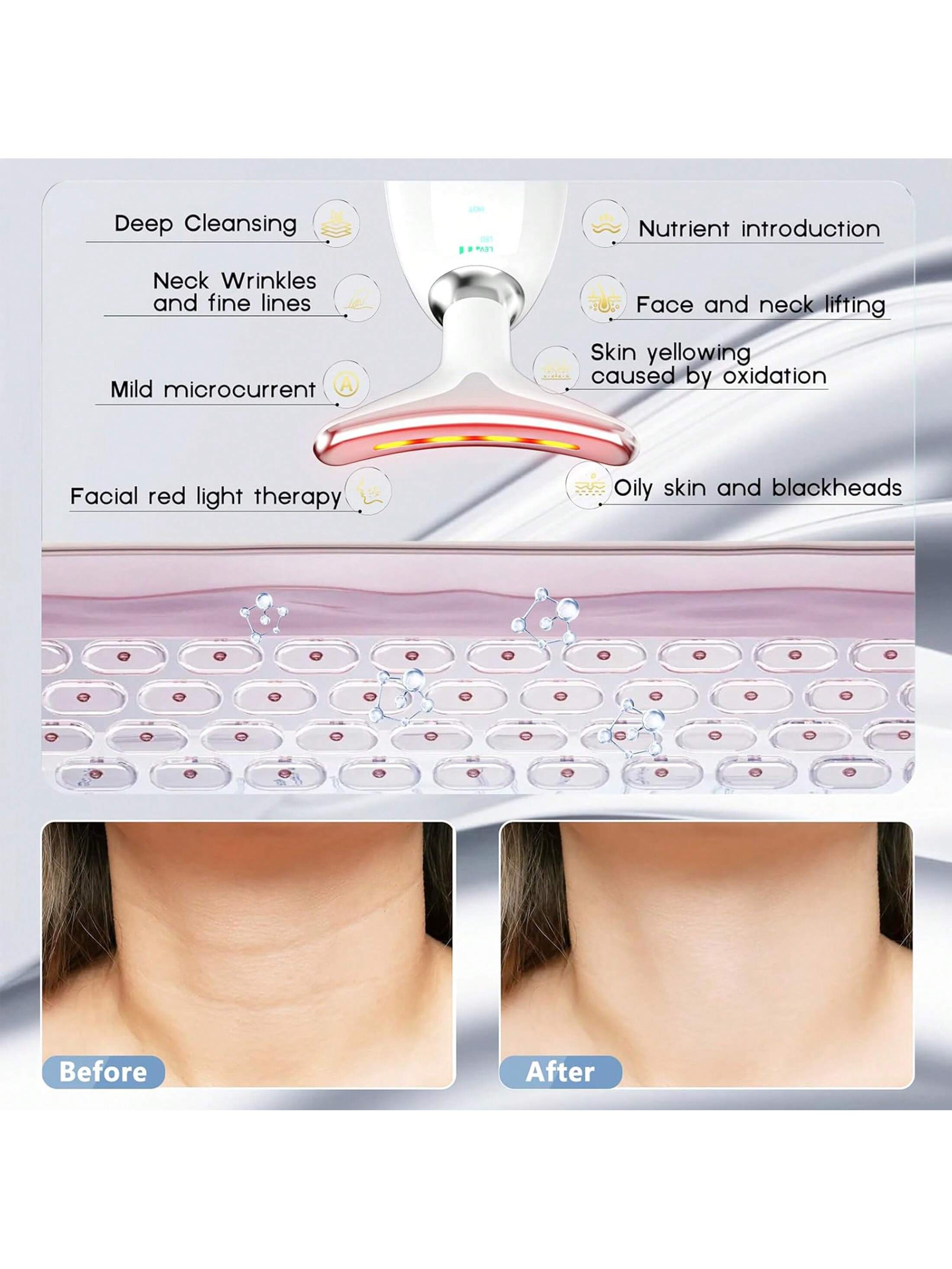 Face Neck Massager, 7-Color LED Electric Facial Sculpting Tool , Red Light Therapy Wand, Vibration Massager for Skin Care, Reduce Wrinkles & Double Chin, Gifts for Her